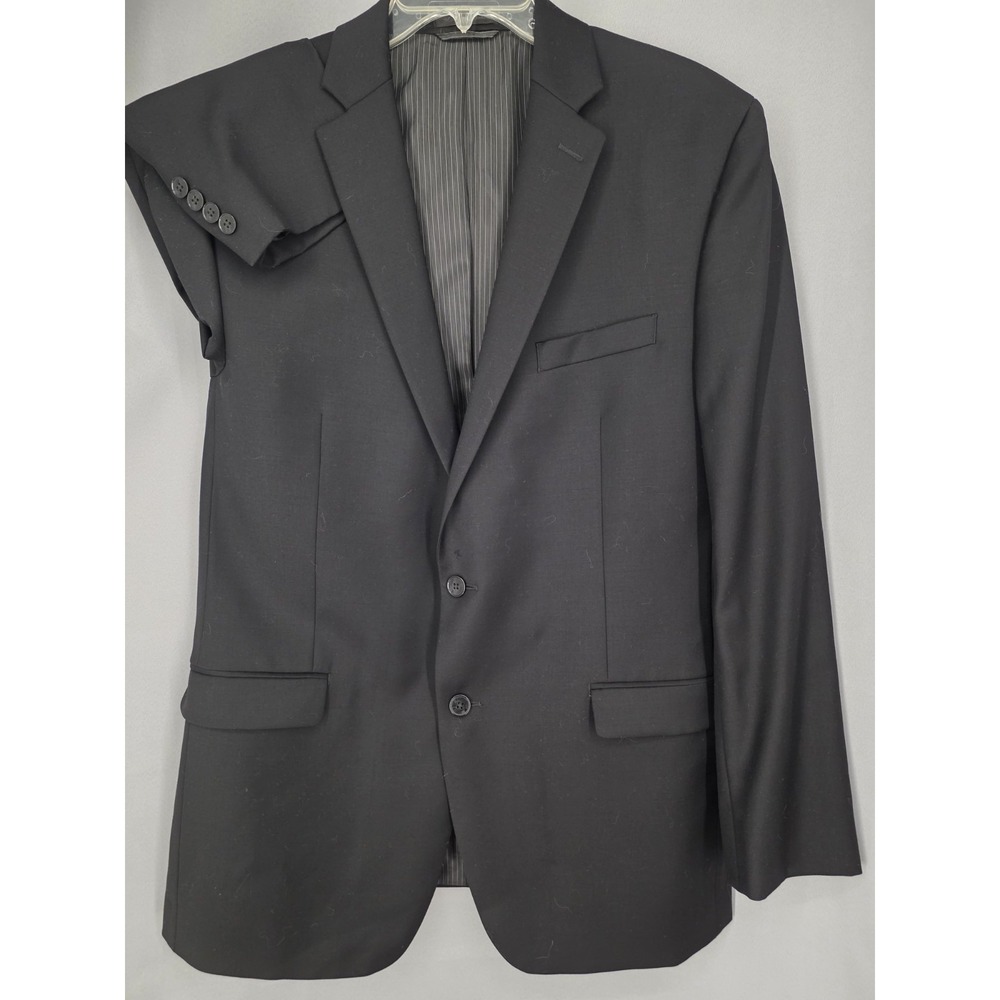 Calvin Klein Men 42L Black Wool Blazer Suit Jacket Slim Fit Two Button 42 Long